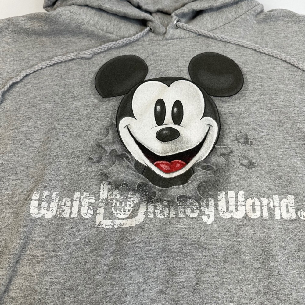 Walt Disney World Mickey Mouse Gray Pullover Hoodie Sweatshirt M Double Sided - Picture 3 of 11